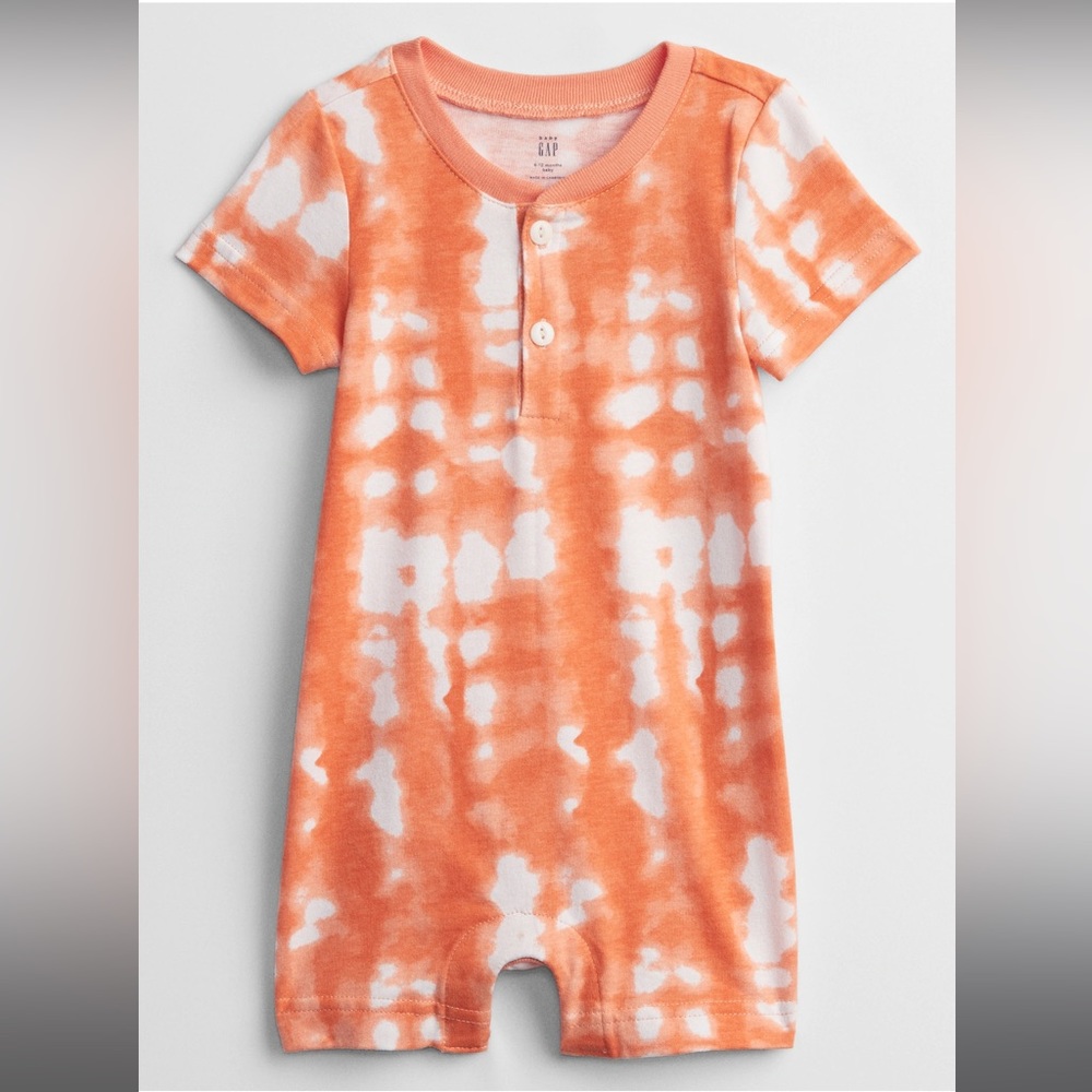 BABY GAP Orange White Tie-Dye Baby Henley Summer Romper | Size 12-18 Months
